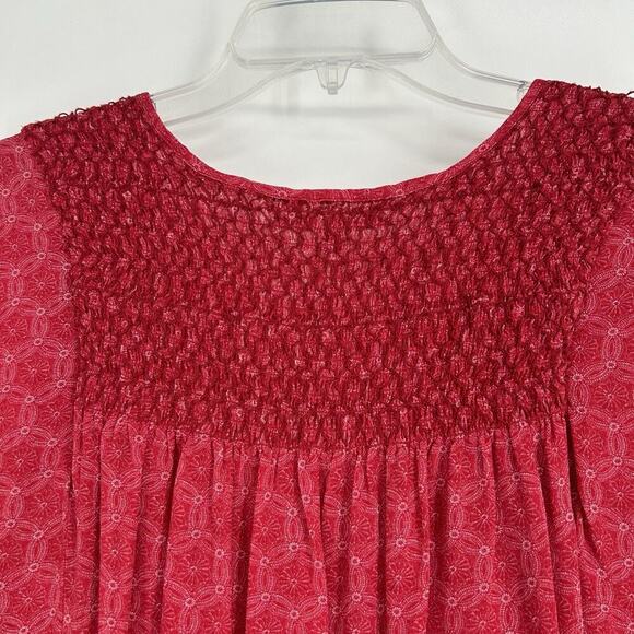 Sanctuary Boho Smocked Top Red Tie Neck Western Short Dolman Sleeves Size M - Picture 6 of 9